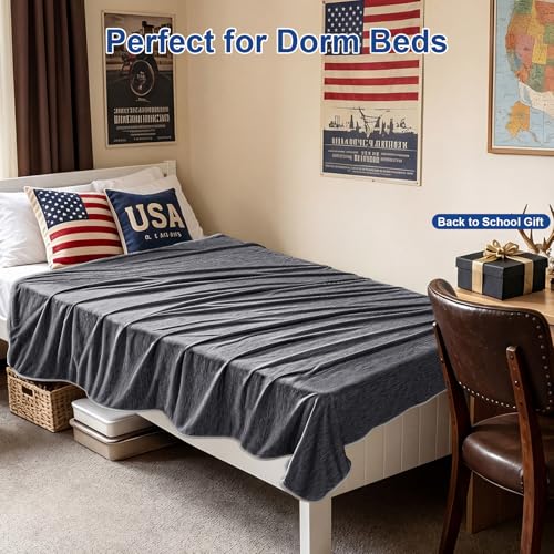 Image of KMUSET Cooling Blanket Twin (60 inchx80 inch), Double Sided Summer Cooling Blankets for Hot Sleepers & Night Sweats, Cool Lightweight Blanket for Dorm Room Essentials, Picnic, Gifts for Women Charcoal Black