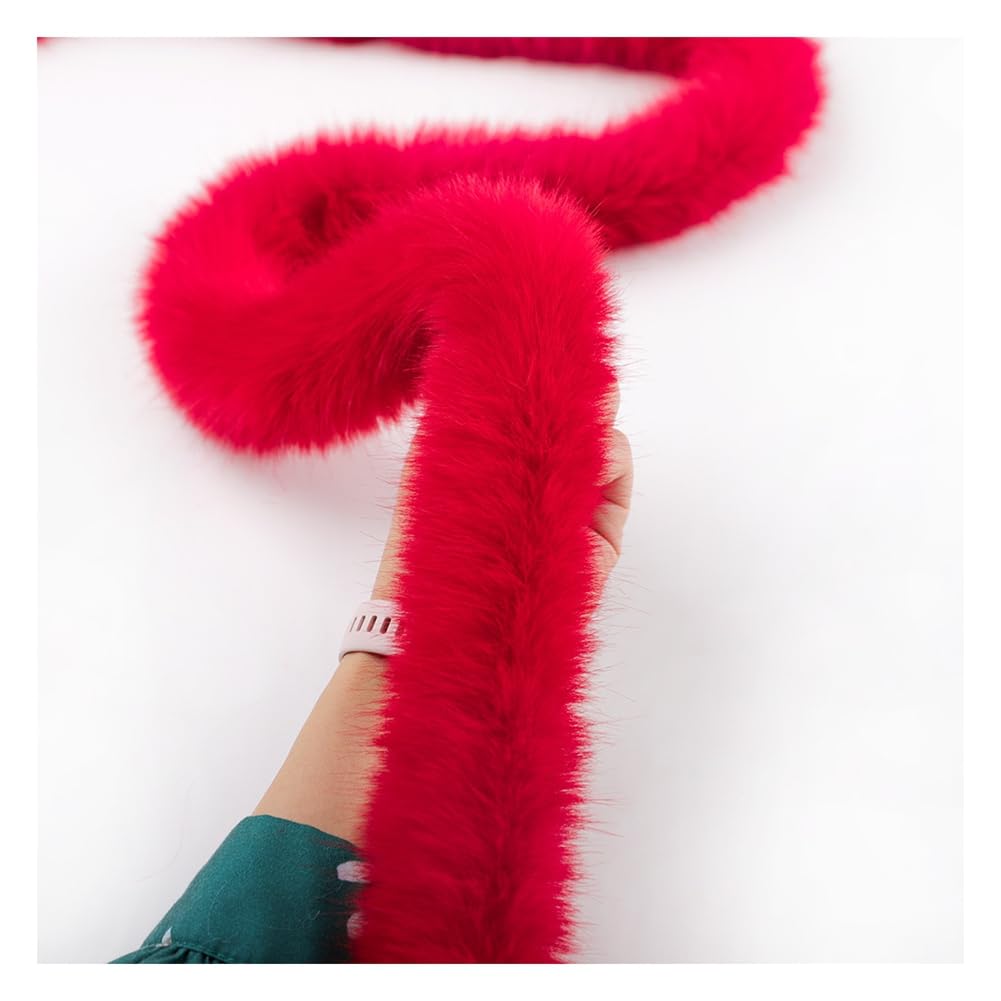 Rockreyoa Faux Fur Border Fluffy Faux Fur Ribbon Faux Fur Band Plush Trim Fabric Border Handmade Material for Slippers Costumes Crafting Coats Gift Decoration Red 10m