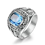 MASOP High School Male Stainless Steel Rings with Blue Crystal Fashion Jewelry Rings Size 12