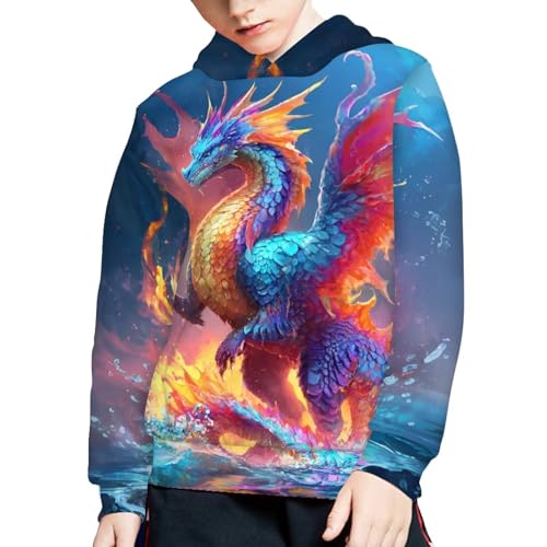 Image of WELLFLYHOM Boys Hooded Sweatshirts Hoodie Pullover Cool Graphic Crewneck Blouses Size 6-16