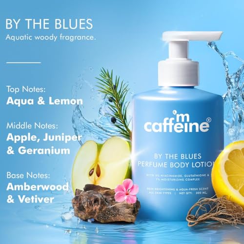 Image of mCaffeine By the Blues Brightening Perfume Body Lotion & Sweet Escape Perfume Body Lotion | Niacinamide, Cocoa & Shea Butter | Deeply Moisturizes, Evens Skin Tone | Long Lasting Fragrance - 300mlx2 |