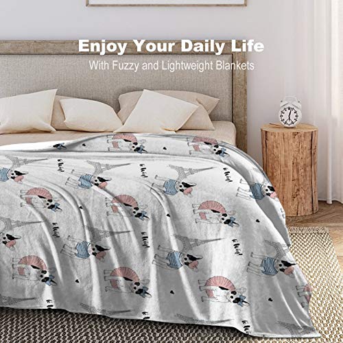 Flannel Fleece Throw Blanket French Bulldog Paris Pattern Light Weight Air-Conditioned Quilts For Spring Summer Autumn Winter Cozy Warm Fluffy Blanket For Women Men, 60 X 80 In #TOP3
