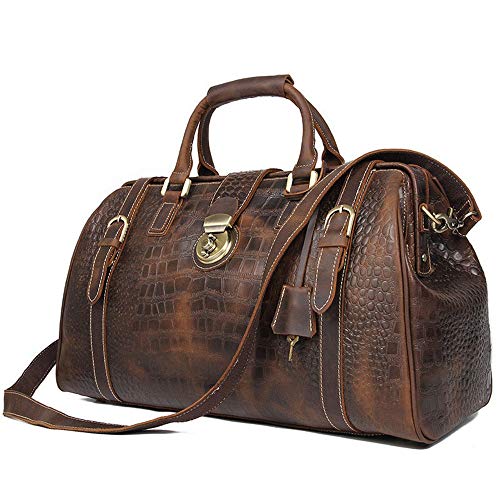 Leather Travel Duffel Crocodile Pattern Casual Luggage Handbag Gym Sports Overnight Weekend Retro Carry on Bag Brown Sports Overnight Gym Luggage Weekend Tote2