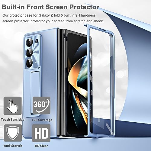 Image of Miimall Case Compatible for Samsung Galaxy Z Fold 5 Case with S Pen, Drop Resistance Built-in Front Screen Protector + Kickstand + Pen Holder Luxury Protection Case for Galaxy Z fold 5 2023 (Blue)