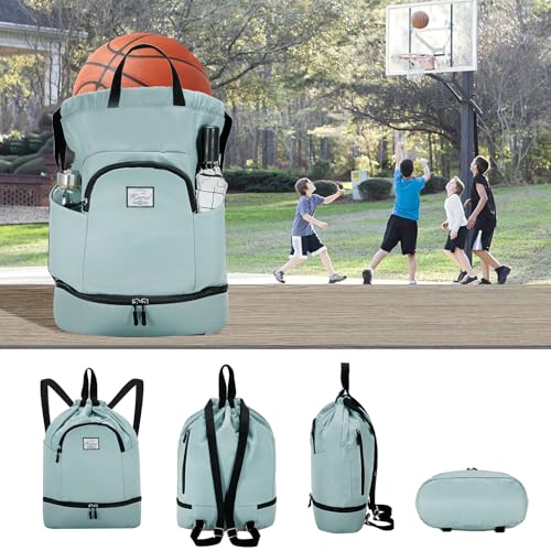 Image of Kamo Drawstring Backpack Bag - Sport Swimming Yoga Backpack with Shoe Compartment, Two Water Bottle Holder for Men Women Large String Backpack Athletic Sackpack for Travel