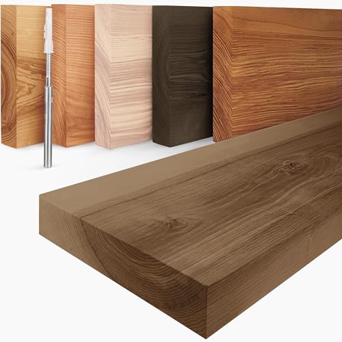 LAMO Manufaktur Schweberegal Holz mit unsichtbarer Befestigung | Wand Regal 80 cm breit für Wohnzimmer, Küche, Arbeitszimmer | Farbe: Nussbaum, Kante: gerade | Massivholz, modernes Design