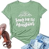 Hiking Graphic Tees for Women Sunrise Mountain Graphic Shirt Casual Letter Print Short Sleeve Camping Hiking Vacation Tee Top-XL (Light Green)