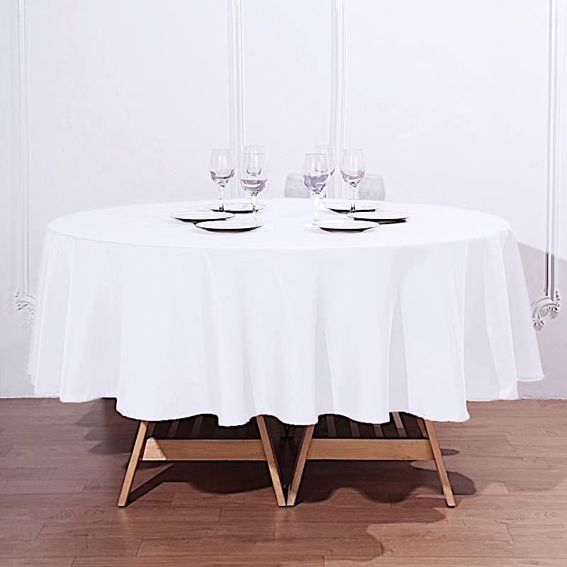 BalsaCircle 90 inch White Round Polyester Tablecloth Fabric Table Cover Linens for Wedding Party Banquet Reception Events Kitchen Dining