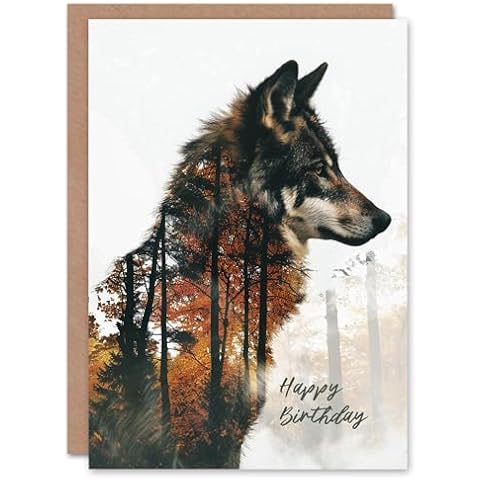 Artery8 Autumn Forest Wolf Birthday Card Cover