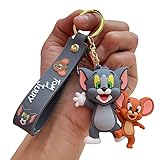 Unyks Star Cartoon Keychains for Girls & Boys – Cute Silicone Keyring Accessories for Kids, Fun Charms for Backpack, Purse, Car – Kawaii Key Holder Gift for Birthday (Tom With Jerry)