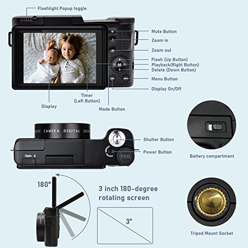 2 7k digital camera 30mp compact camera portable camera for boys girlsadultbeginners with 32gb sd card and 2 battery