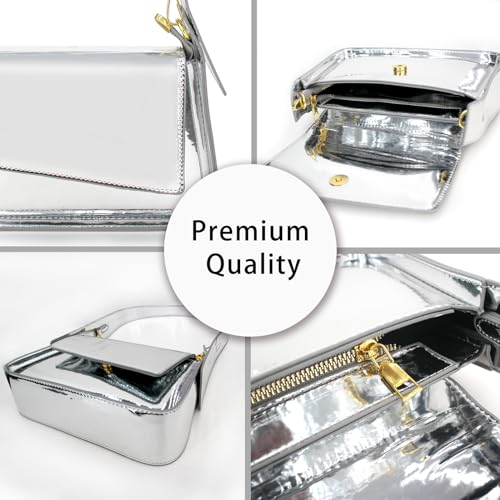 Image of Women's Y2k Silver Metallic Hobo Purse - Sparkly Evening Shoulder Bag for Party, Wedding, Going Out Handbag | Metallic Evening Bag
