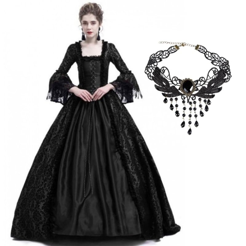 Velcoxplay Damen Viktorianische Königin Kostüm Rokoko Puffärmel Maxikleid Langarm Mittelalter Renaissance Gothic Lolita Party Swinging Abendkleid...