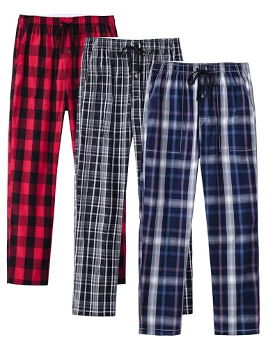 Image of MoFiz Men's Pajama Pants Ultra Lightweight Pjs Bottoms Sleepwear Bottom Pants with Pocket Drawstring 3-Pack