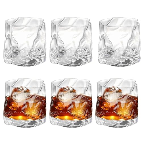 Henrrida Lot de 6 verres à whisky, en cristal irrégulier, 200 ml, verres à café, verres à cocktail, thé, jus, passent au lave-vaisselle (transparent)
