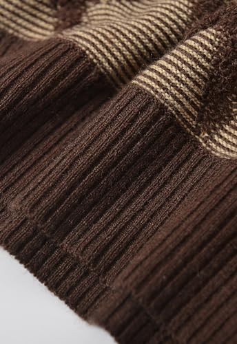 Pull vintage marron manches longues coupe ample et col rond confortable taille M