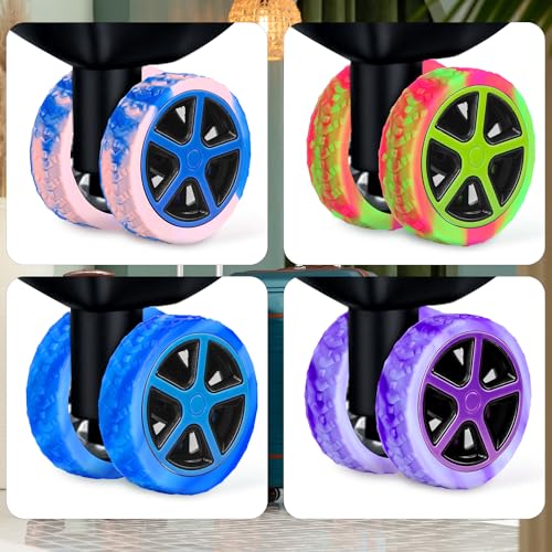 CY Luggage Wheel Covers, 8pcs Thickened Silicone Spinner Wheel Protectors, Noise Reducing, Rose Red + Green4