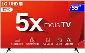 Smart TV 4K 55" LG UHD 55UT8050 Processador α5 Ger7 AI Alexa/Chromecast integrado Otimizador de Jogos webOS 24 Controle Smart Magic