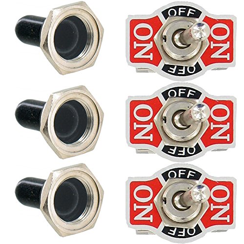 Etopars 3 X Heavy Duty 20A 125V 15A 250V SPDT 3 Terminal Pin (ON)/OFF/(ON) Momentary Rocker Toggle Switch Flick Metal Waterproof Cap Knob