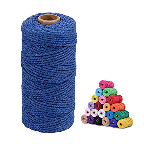 jijAcraft Cuerda Macramé Hilo de Algodón 3mm x 100M Cuerda Trenzada para Artesanías de Bricolaje, Decoración Bohemia, Envolver Regalos, Colgadores de Plantas - Azul Marino Cover