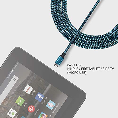 EXINOZ 6.6ft Braided Charger Cable for PS4 DualShock and Xbox One Controller | Ideal Length Xbox and PS4 Controller Charging Cable | 1 Year Replacement Warranty (1 Pack, Blue)