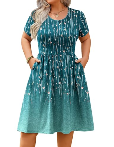 Image of IN'VOLAND Womens Plus Size Summer Dress Short Sleeve Casual Mini Dresses Empire Waist T-Shirt Dress with Pockets