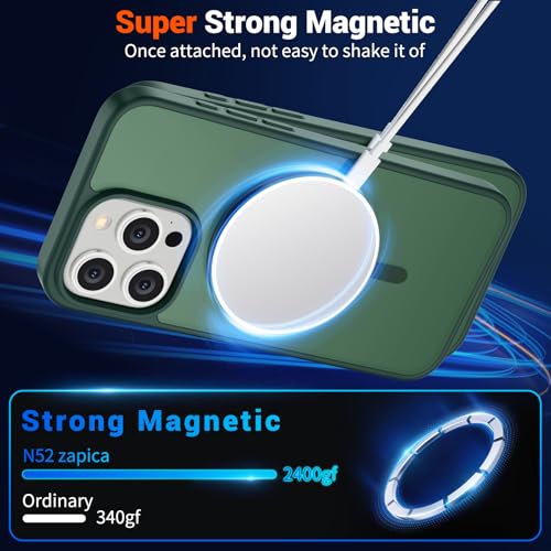 Image of SUPFINE Magnetic for iPhone 15 Pro Max Case (Compatible with MagSafe) (Military Grade Drop Protection) Slim Translucent Matte Shockproof with Anti-Fingerprint Phone Case, Forest Green