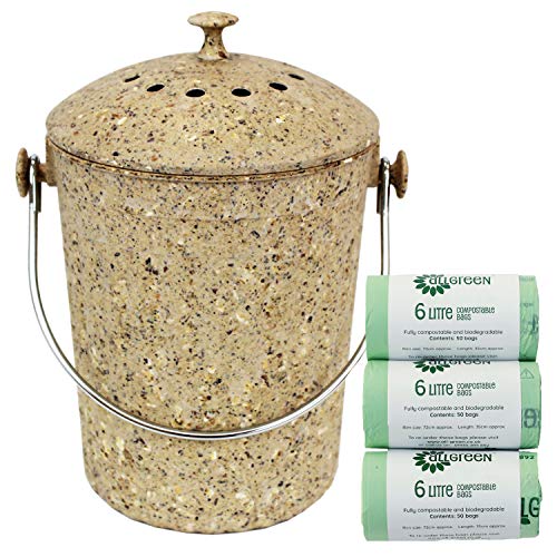 Brown Natural Fibre Kitchen Compost Caddy/Food Bin – 4.5 Litre & 150 x 6L Compostable Bags