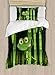 Ambesonne Animal Duvet Cover Set, Funny Illustration of Friendly Fun Frog on Stem of The Bamboo Jungle Trees Nature, Decorative 2 Piece Bedding Set with 1 Pillow Sham, Twin Size, Green Shades
