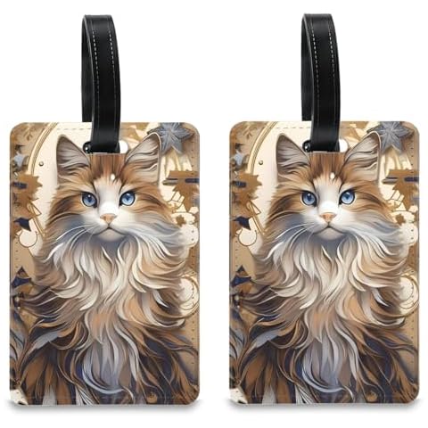 2 Pack GCACE Funny Luggage Tags for Suitcase, with Colorful PU Leather ID Tags for Suitcases,Creative Travel Accessories for Men and Women (Cool Cat) Cover