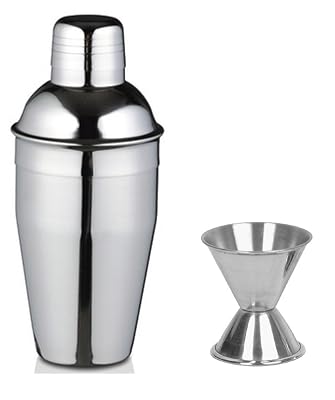 Dynore 2 Piece Delux Cocktail Shaker, 500 ml Medium Bar Set and peg Measure -30 and 60 ml
