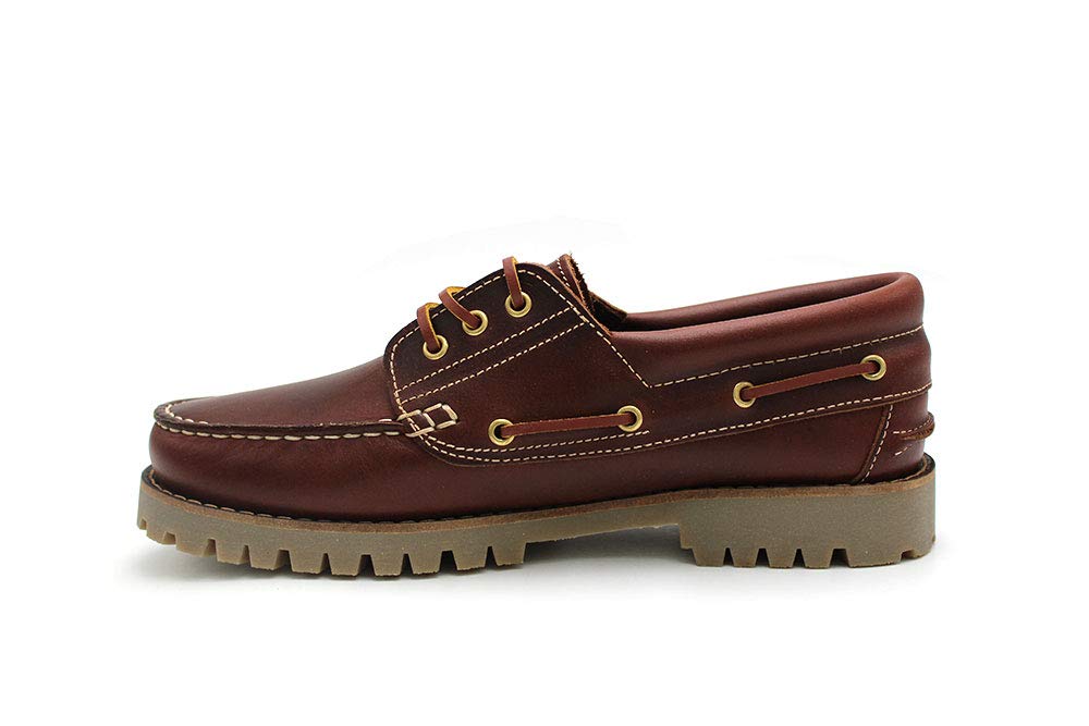 Zapato náutico clásico de Piel auténtica, Suela de Goma,Cierre de Cordones,tacón bajo, para: Hombre