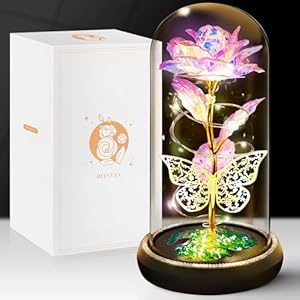 Mothers Day Rose Gifts, Galaxy Colorful Rose Gifts for Birthday, Preserved Flower Gifts for Mom Grandma, Light Up Rose in Glass Dome for Women from Daughter, Mother’s Day Roses Gift Ideas for Wife