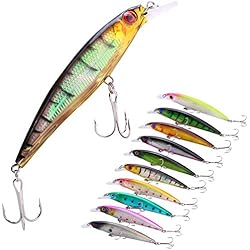 Cebo Pesca Lubina Sougayilang Minnow Señuelos de pesca Crankbaits Set Pesca cebos duros Swimbaits barco Topwater señuelos para trucha, lubina, perca, estilo de pesca, E, 10 unidades