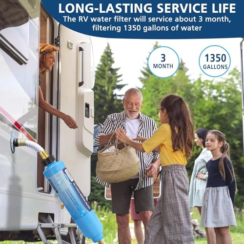 Image of 4-pack RV Water Filter, Advanced RV Inline Water Filter with Flexible Hose Protector, KDF&GAC Reduces Bad Taste, Odors, Chlorine, and Sediment, Camping Essentials for Fresh Drinking Water