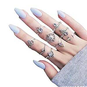 9 Pcs Retro Vintage Knuckle Joint Rings Set voor Vrouwen Strass Persoonlijkheid Meisjes Vinger Stapelbare Ringen,Silver