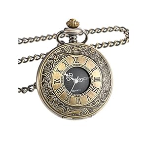 Mudder Vintage Roman Numerals Scale Quartz Pocket Watch with Chain