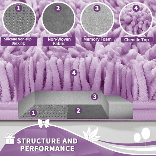 Image of Yimobra Toilet Rugs U Shaped Washable, Extra Thick Soft Absorbent Chenille Contour Bathroom Rugs for Toilet 24x24 Inch, Quick Dry Non Slip Toilet Mat for Bath Floor, Lilac