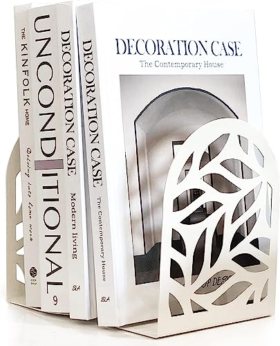 Image of Heavy Duty Book Ends to Hold Books | Decorative Bookends for Shelves| Premium Book Stoppers for Home, Office, School | White | 1 Pair | Large