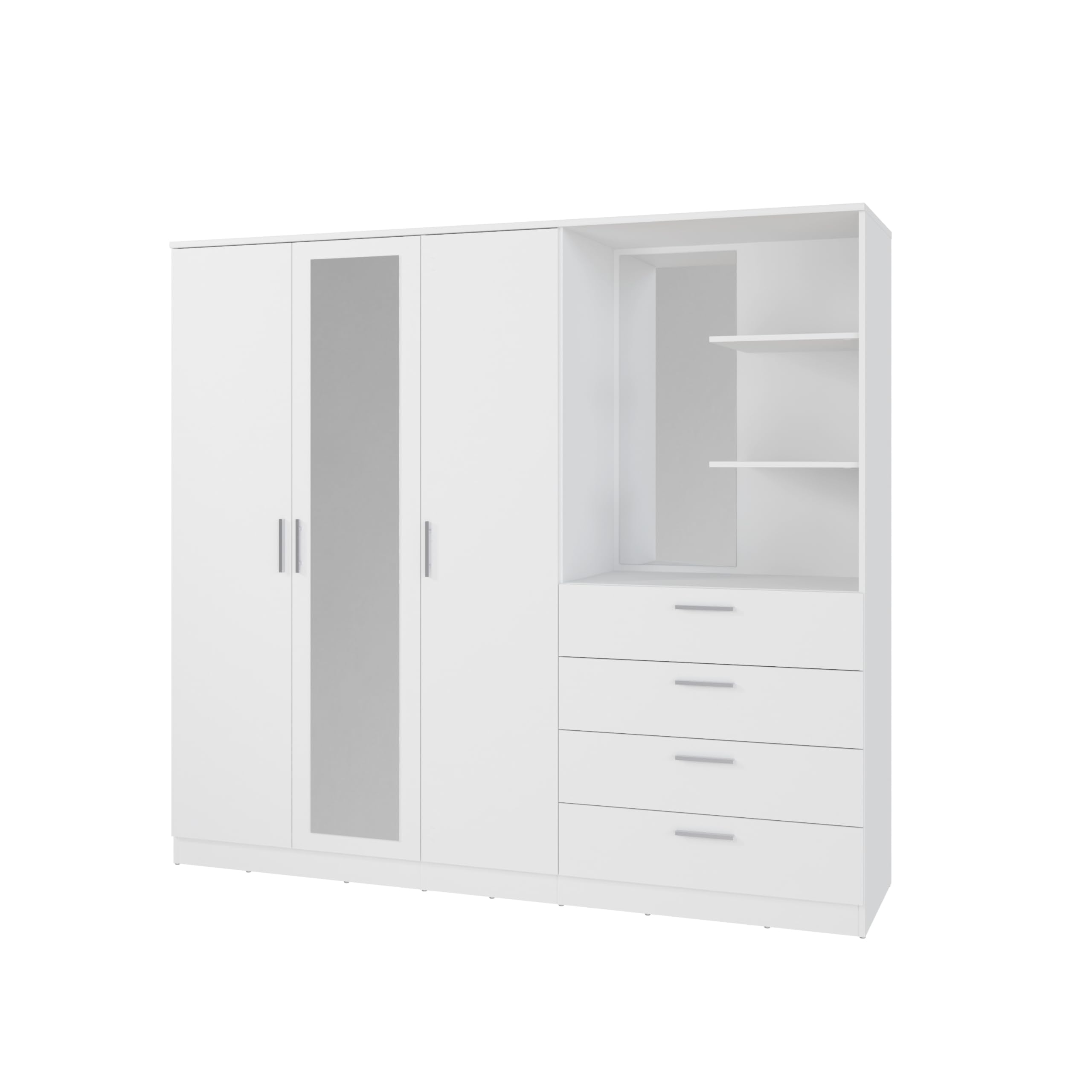 AVANTI TRENDSTORE - Osasco - Armadio nel colore bianco a 3 ante di qui una a specchio e 4 cassetti, sopra i cassetti comodi ripiani. Misure ca LAP 199x181x52,7 cm
