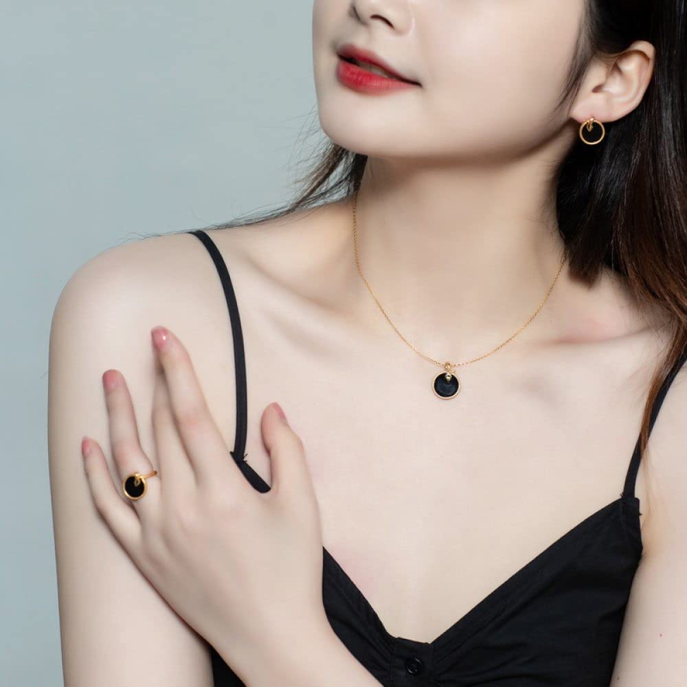 HGJH Anello Regolabile,Chunkyrings Regolabili per Donna Grande Tondo Naturale Nero Onice Argento Sterling 925 Nodo Celtico Placcato Oro 7 Chakra FEDI Nuziali Promettono Anelli per Ragazze Signore
