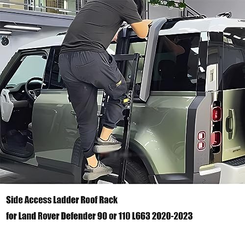 Side Ladder for Defender, Side Access Ladder Roof Rack, Side Window Roof Step Ladder for Land Rover Defender 90 110 130 L663 2020-2023 (Silver+Matte Black)