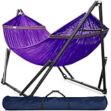 Tranquillo Universal Double Hammock with Stand Included for 2 Persons/Foldable Hammock Stand 600 lbs Capacity Portable Case - Inhouse, Outdoor, Camping, Purple