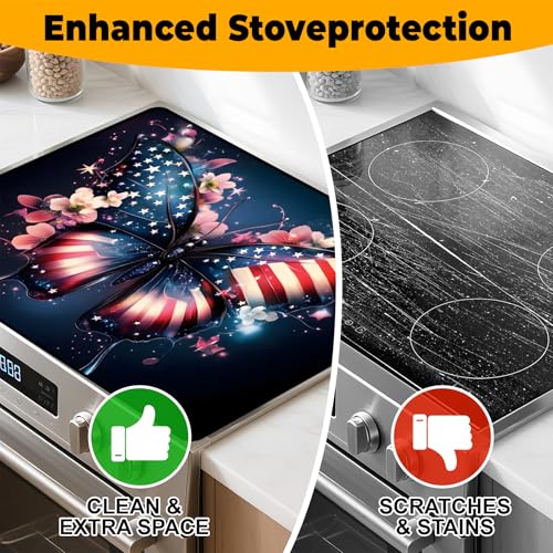 Image of Patriotic Stove Top Cover, Heat Resistant Electric Stove Protector Mat, Large Diatomite Kitchen Counter Mat, Independence Day Decor American Flag Kitchen Accessory (butterfly-2, 28x20 Inch)