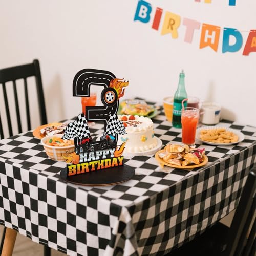 Image of Truck Birthday Number Sign Centerpiece, Truck Wooden Decoration Photo Props for Truck Birthday Decorations (3rd)