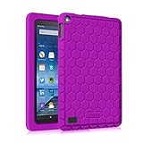 Fintie Silicone Case for Amazon Fire (Previous 5th Generation, 2015 7 inch) - [Honey Comb Series] [Kids Friendly] Light Weight [Anti Slip] Shock Proof Protective Cover, Purple