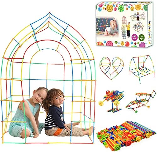 SIENIANLINE Straw Constructor STEM Building Toys 480 pcs Interlocking Plastic Educational Toys Engineering Building Blocks -Fun- Educational- Safe for Kids- Develops Motor Skills-Construction Blocks