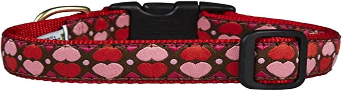 Up Country Valentine and Hearts Pattern Dog Collars and Leashes (All Hearts Dog Collar, Large (15 to 21 inches) 1 Inch Wide Width)