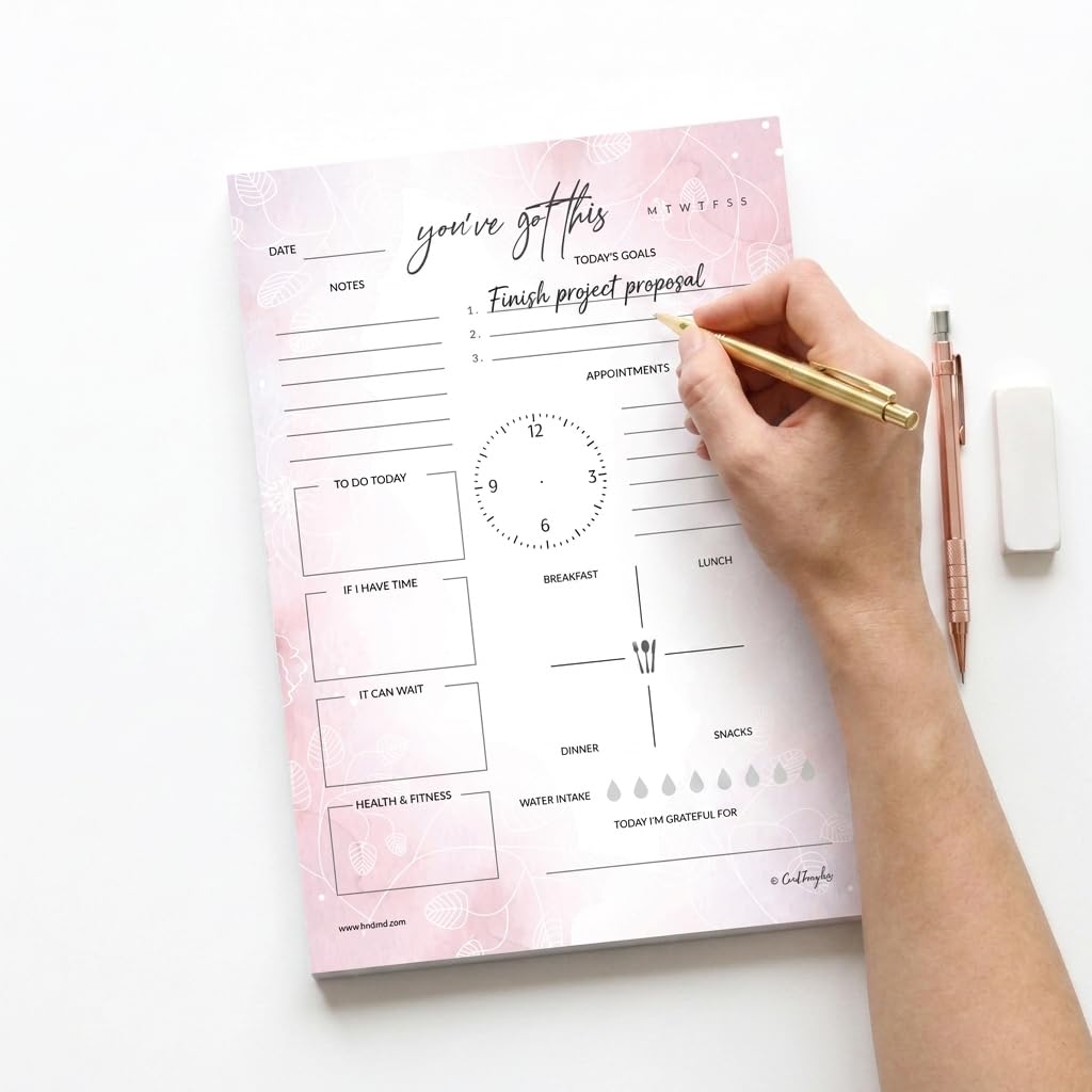 CrafTangles A4 Daily Planner PAD - Abstract Flowers, Soft back Desk Planner Notepad, 50 Undated Tear-Off Sheets, Track Productivity, Goals, Tasks (CTPlanAF-Daily)