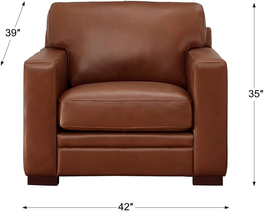Hydeline Dillon Top Grain Leather Chair, Cinnamon Brown, Feather Down, Memory Foam and Springs Seating